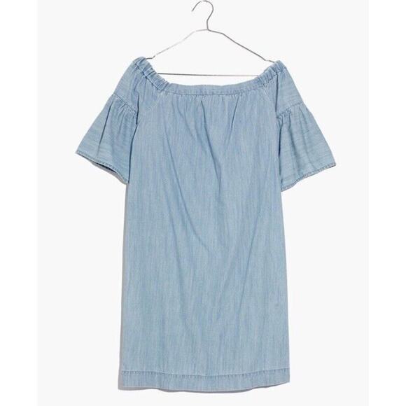 Madewell Azalea Off the Shoulder Ruffle Sleeve Light Blue Denim Dress Size XS - Picture 2 of 4